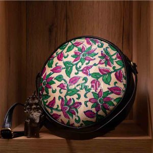 Tasar Violet Floral Block Print Sling Bag