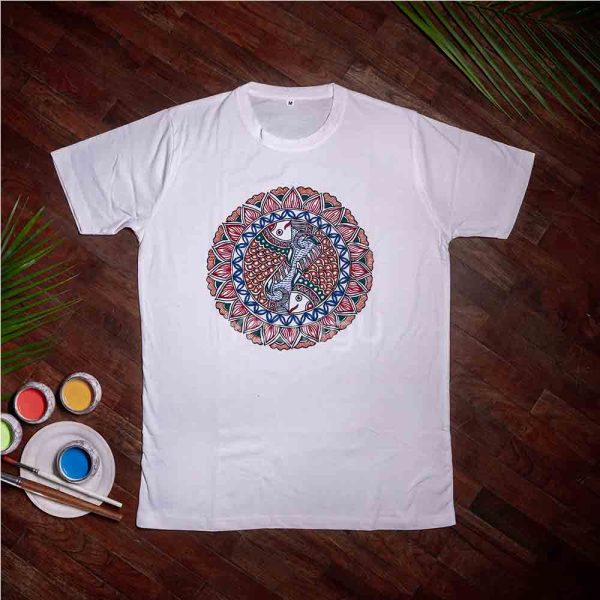 Cotton Handcrafted Mdhubani Playing In Water T-Shirt